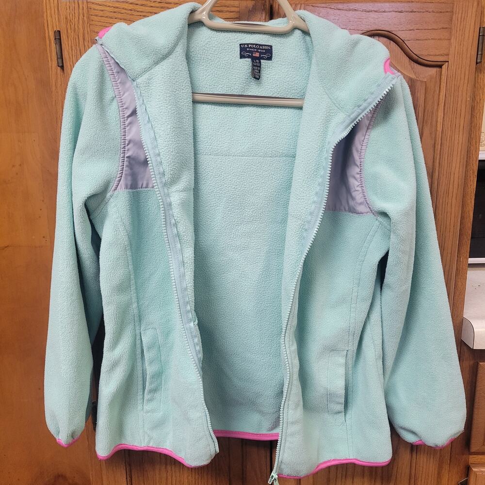 US Polo Assn Womens L Mint Blue Jacket With Gray and Pink